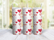 20oz Skinny Tumbler Valentines Day Love With Red And White Hearts - Stainless Steel Double Wall Insulated Cup With Lid And Straw