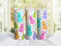 20oz Skinny Tumbler Easter Marshmallow Bunnies - Stainless Steel Double Wall Insulated Cup With Lid And Straw