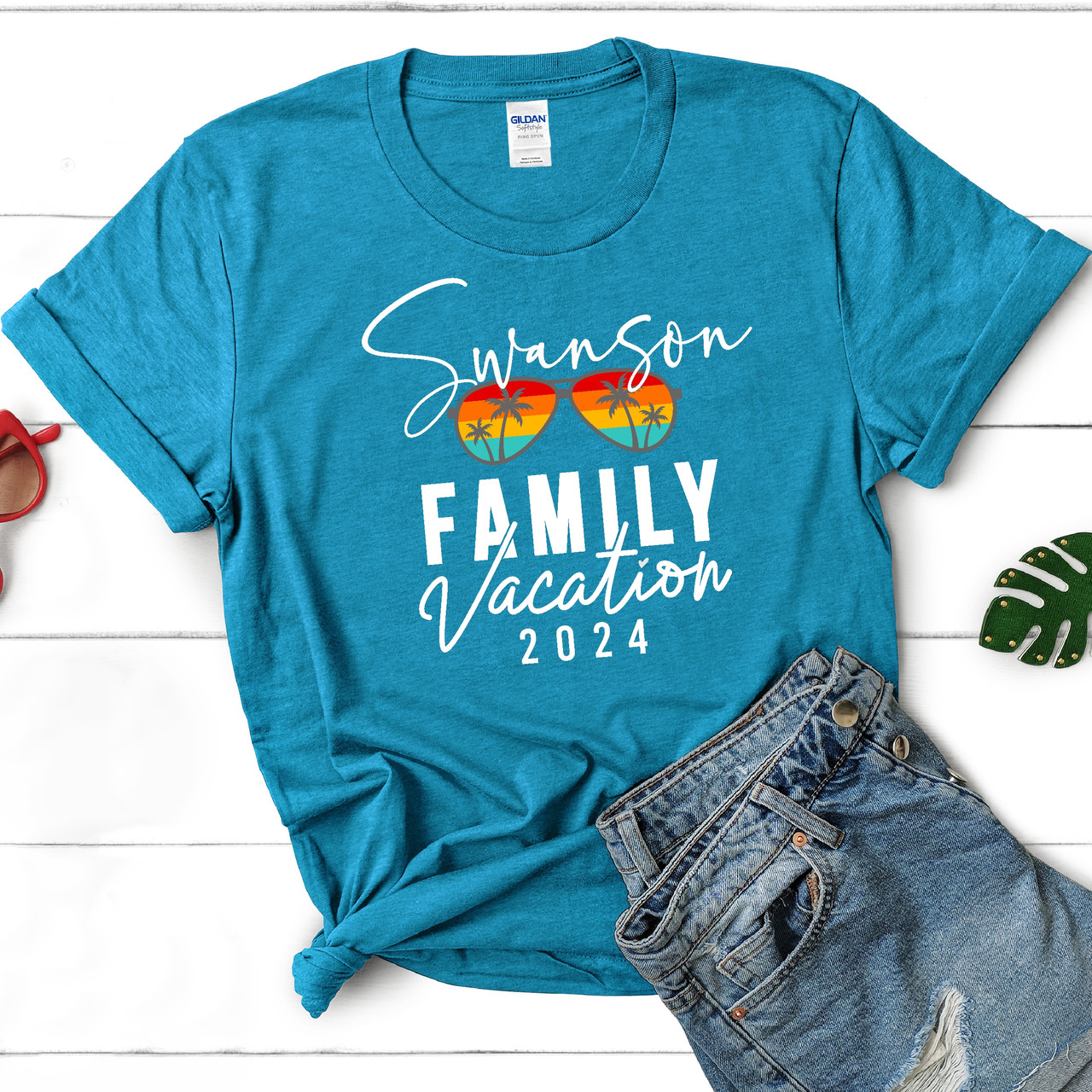 Personalized Family Vacation Shirts: Sunglasses and Palm Tree
