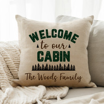 16x16 Personalized 'Welcome To Our Cabin' Throw Pillow - Custom Printed Cushion Cover For Home Decor