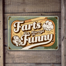 Vintage-Style "Farts Are Always Funny" Sign - Humorous 8"x 12" Wall Decor With Cartoon Illustration And Ornate Fonts