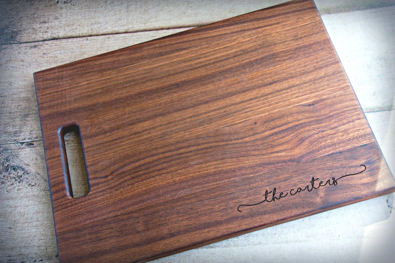 Kitchen Decor Housewarming Gift --21118-CUTB-002 Family Name Board Personalized Cutting board Custom Engraved Walnut wood