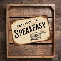 Vintage "Entrance To Speakeasy" Metal Sign – Rustic Wall Art With Ornate Text And Hand Illustration – 8"x 12" Distressed Decor