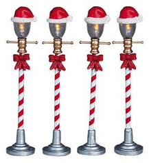 64472 -  Santa Hat Street Lamp, Set of 4, Battery-Operated (4.5v) - Lemax Christmas Village Misc. Accessories