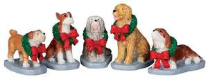 32138 - Christmas Pooch, Set of 5  - Lemax Christmas Village Figurines