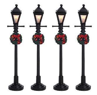 64498 -  Gas Lantern Street Lamp, Set of 4, Battery-Operated (4.5v) - Lemax Christmas Village Misc. Accessories