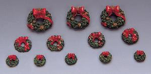 Lemax Christmas Village Accessory 12 Poly Resin Wreaths w// Red Bow #34957