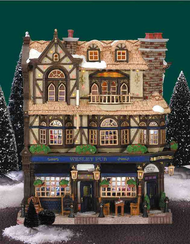 45099 -  Wesley Pub, Battery-Operated - Lemax Christmas Village Facades