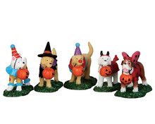 52301 - Trick or Treating Dogs, Set of 5 - Lemax Spooky Town Figurines