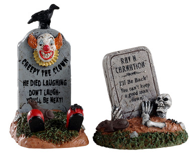 04711 - Crazy Headstones, Set of 2 - Lemax Spooky Town Accessories