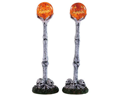 94490 - Lighted Lantern Bone Post, Set of 2, Battery-Operated (4.5-Volt) - Lemax Spooky Town Accessories