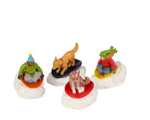 22121 - Dog Snow Saucer Fun, Set of 4 - Lemax Christmas Village Figurines