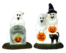 24934 - Happy Halloween Ghosts, Set of 2, Battery-Operated (4.5-Volt) - Lemax Spooky Town Halloween Village Accessories