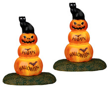 24939 - Cat and Pumpkin, Set of 2, Battery-Operated (4.5-Volt) - Lemax Spooky Town Halloween Village Accessories