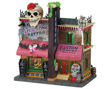 15751 - The Skull and Rose Tattoo Studio, Battery-Operated (4.5-Volt) - Lemax Spooky Town Halloween Village Houses & Buildings