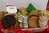 Holiday Cookie Basket with three designed cookies and two dozen freshly baked gourmet cookies