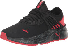 PUMA Unisex-Child Pacer Future Slip on Sneaker, Puma Black-high Risk Red-castlerock, 5.5 Big Kid