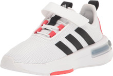 adidas Unisex-Child Racer Tr23 (Little Big Kid) Sneaker, White/Core Black/Red, 1 Little Kid