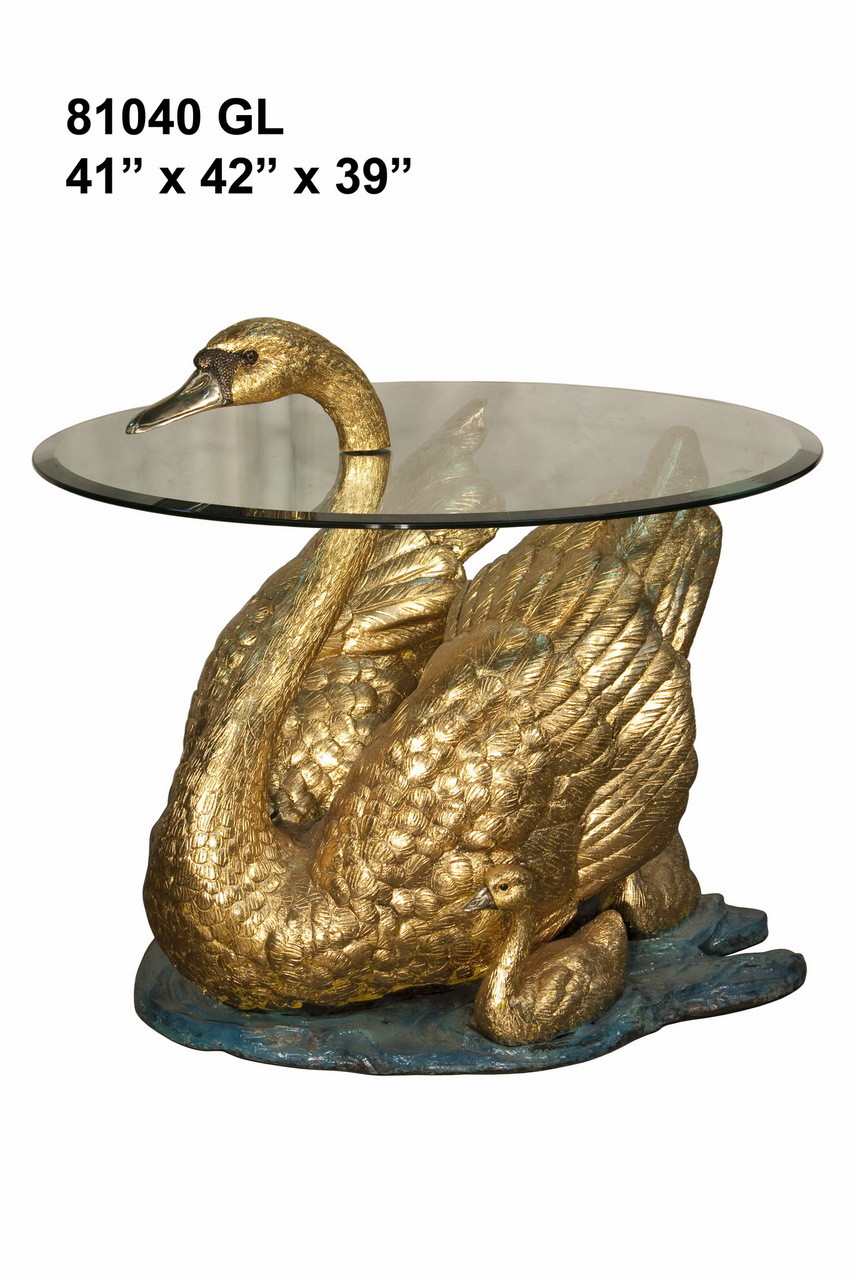 Swan Family Accent Table in Gold Patina - Glass Table Included - Bronze  West Imports® Home