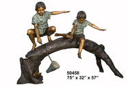 2 Kids Catching Fish on a Log
