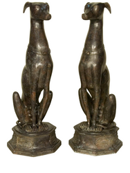 Greyhounds (Whippets) Sitting on Pedestals, Left & Right Pair