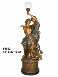 Man, Woman & Child Embracing on a Pedestal with a Lamp- Greco-Roman Design