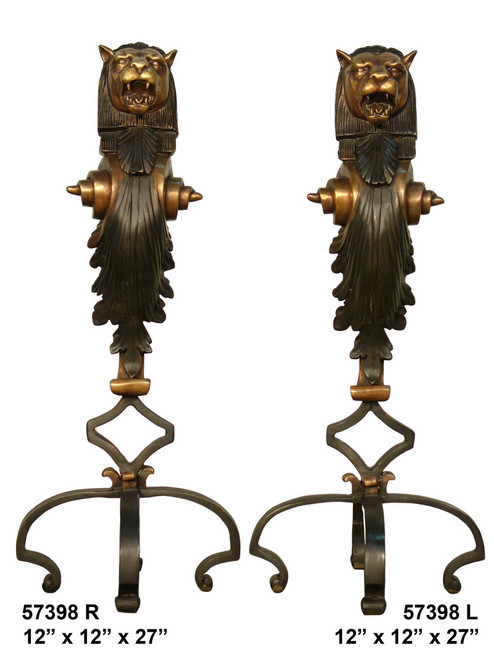 Bronze Fireplace Andirons - 27" Ornate Design