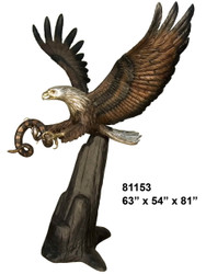Swooping Eagle with Rock Formation Base, Catching a Snake - 81" Design