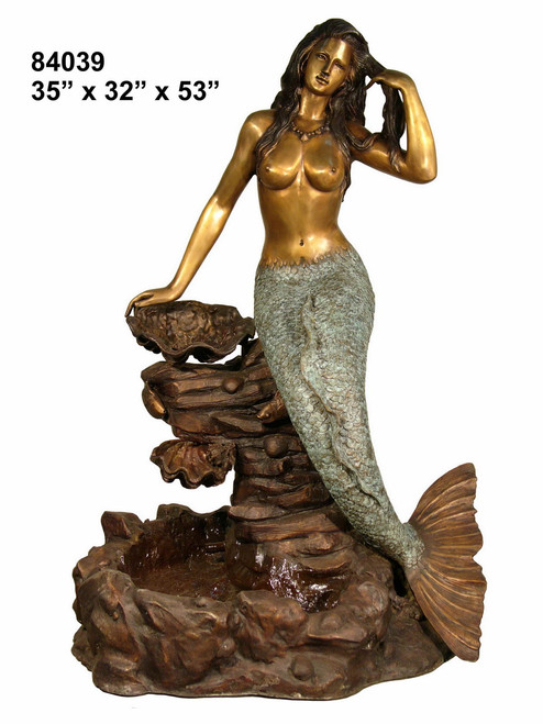 Mermaid with Shell on Rock Formation (Recirculating Base)