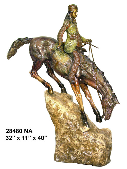 Western Rider Climbing off a Ledge - with Marble Base (not shown) - Special Patina, Style NA
