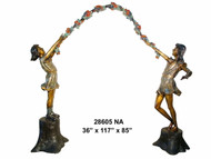 Two Girls Holding an Arbor Wreath, 3 Piece Set - Special Patina, Style NA
