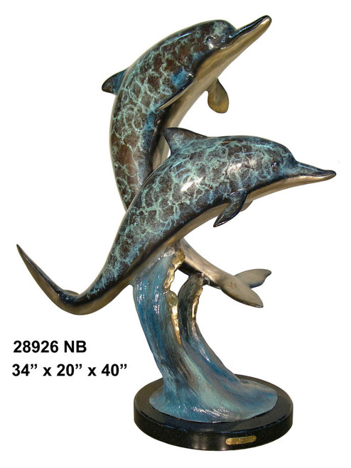Swimming Dolphins - With Marble Base - Special Patina, Style NB