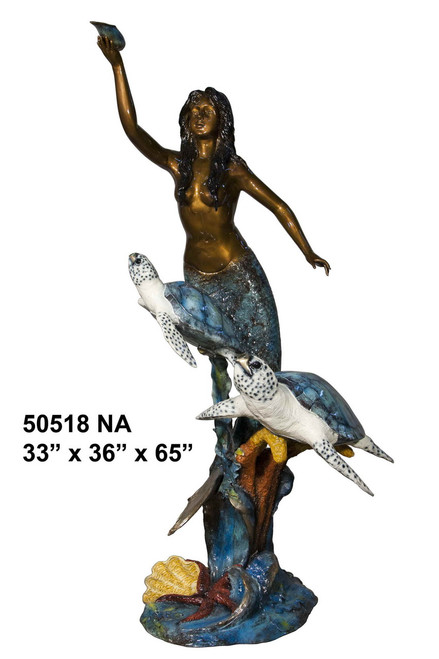 Mermaid with Sea Turtles Holding a Shell - Special Patina, Style NA
