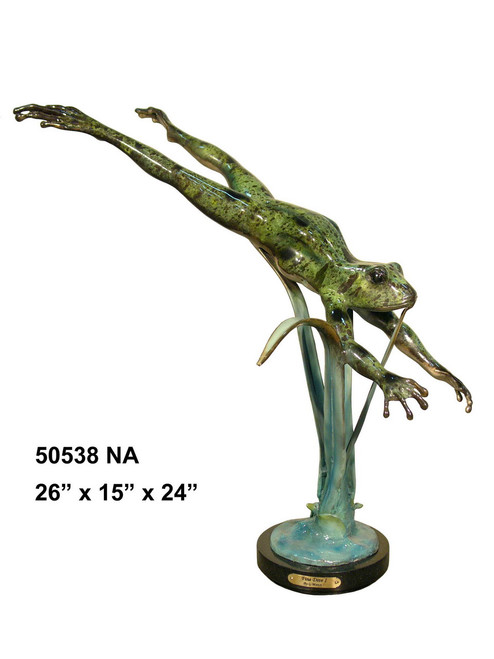 Frog Swimming Down with Marble Base - Special Patina, Style NA