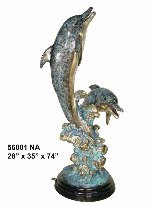 Two Dolphins Swimming Together - 74" Design - Special Patina, Style NA