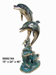 Two Dolphins Swimming Together - 46" Design - Special Patina, Style NA