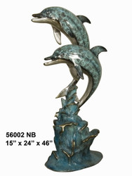 Two Dolphins Swimming Together - 46" Design - Special Patina, Style NB