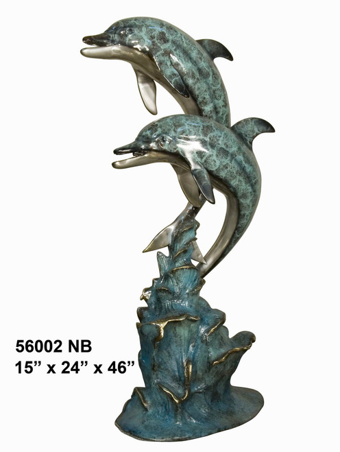 Two Dolphins Swimming Together - 46" Design - Special Patina, Style NB