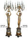 95" Maidens on Pedestals - Left & Right Pair - Ornate Torchieres - Special Patina, Style NA
