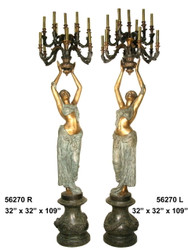 109" Maidens on Pedestals - Left & Right Pair - Ornate Torchieres