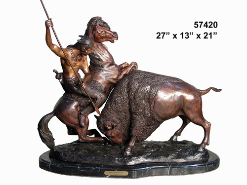 Remington design, "Indian & Buffalo" - with Marble Base