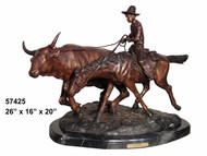 Remington design, "Cowboy & Steer" - with Marble Base
