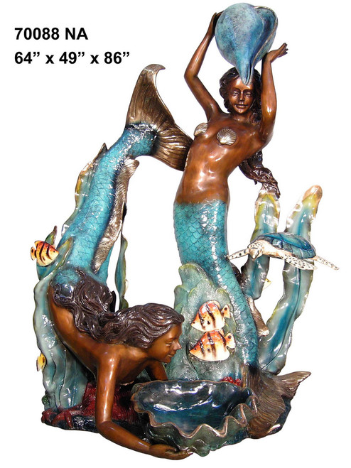 Mermaids with Shells, Swimming with Sea Life - Special Patina, Style NA