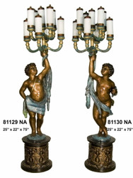 Cherubs on Pedestals, Left & Right Pair - Special Patina, Style NA