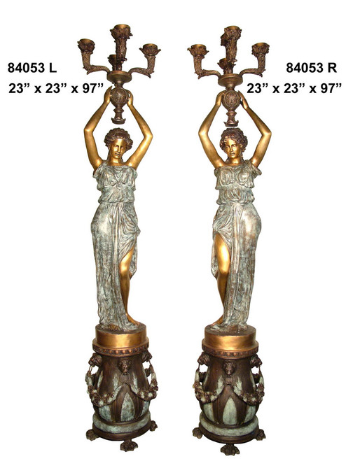 Maidens on Pedestal Lamps, Tall, Left & Right Pair