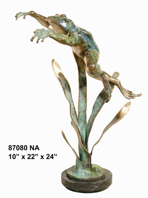 Leaping Frog - with Marble Base - Special Patina, Style NA