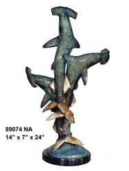 Hammerhead Sharks - 24" Design - with Marble Base - Special Patina, Style NA