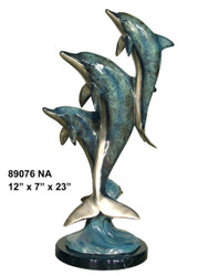 Dolphin Family - 23" Design - with Marble Base - Special Patina Style NA