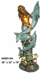 Mermaid with Dolphins - 79" Design - Special Patina, Style NA