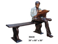 Man Reading a Newspaper - with Bronze Bench